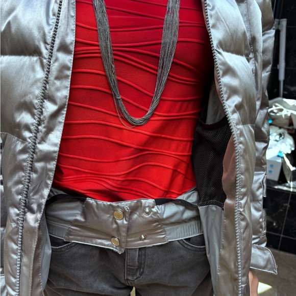 Spyder Silver Puffer Jacket Faux Fur Hooded Coat Juniors 14 - Picture 9 of 12